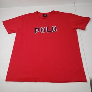 Vintage Polo Sport Ralph Lauren T Shirt Mens Large Red Spell Out Crew Neck Y2k